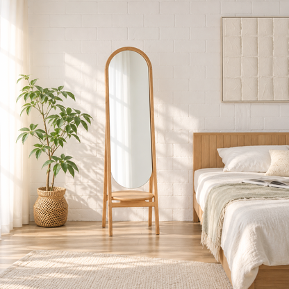 Round Stand Mirror / Oak　