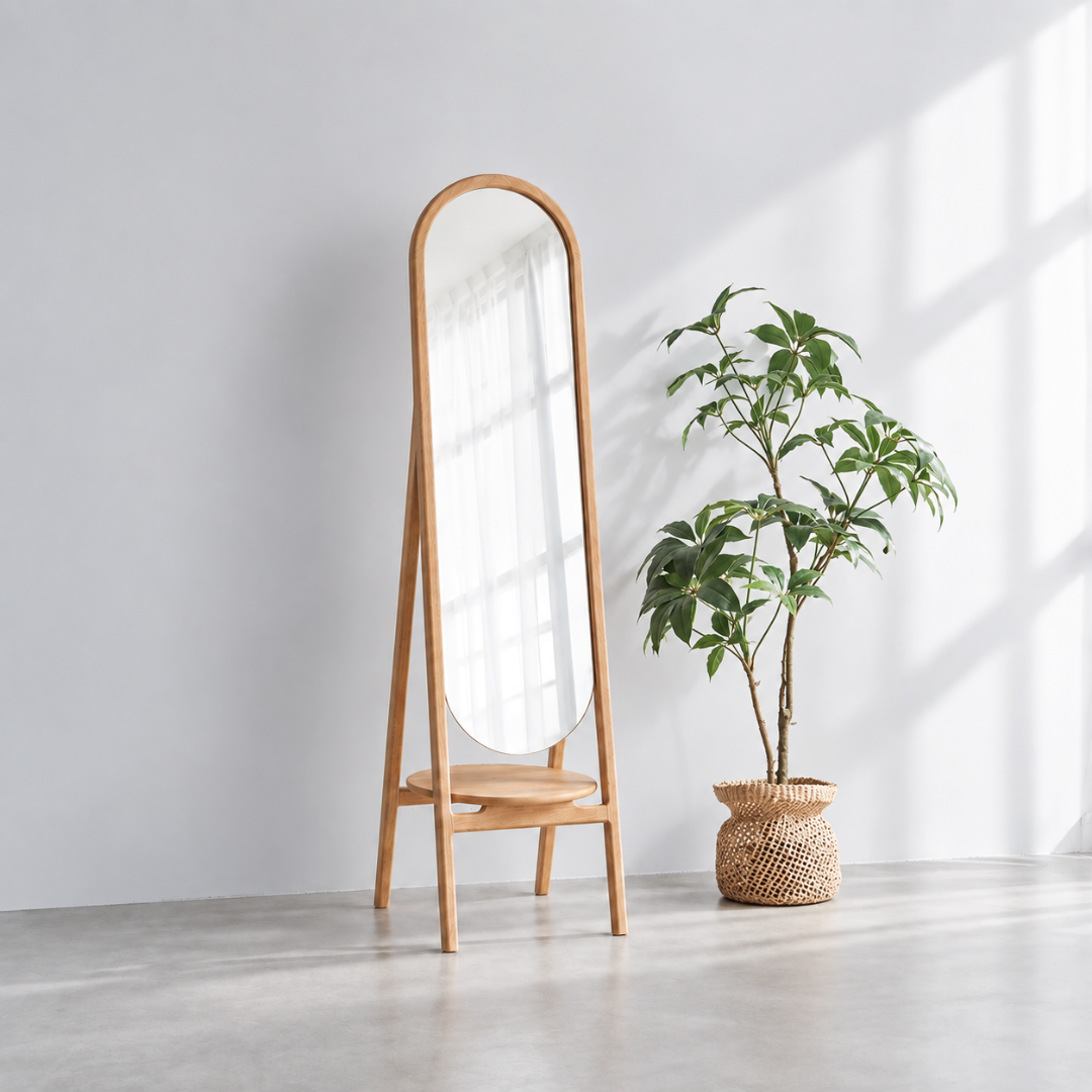 Round Stand Mirror / Oak　