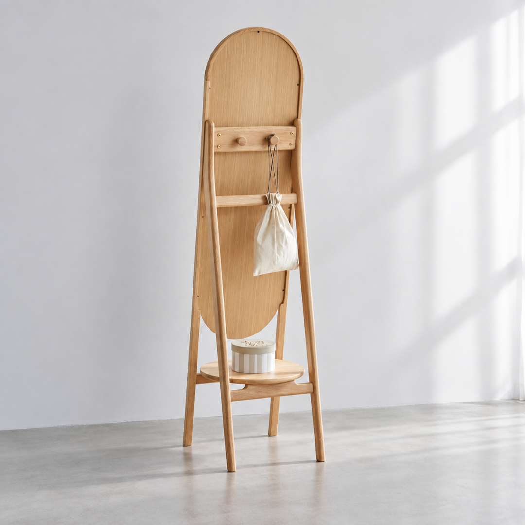 Round Stand Mirror / Oak　