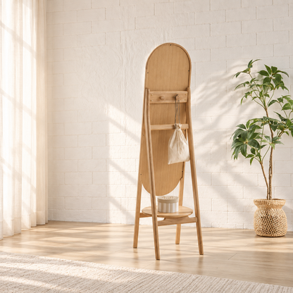 Round Stand Mirror / Oak　